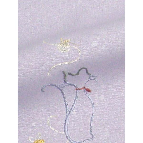 洗える着物 小紋 刺繍 薄藤紫色 ねこ柄 反物｜kimono-kyoto｜04