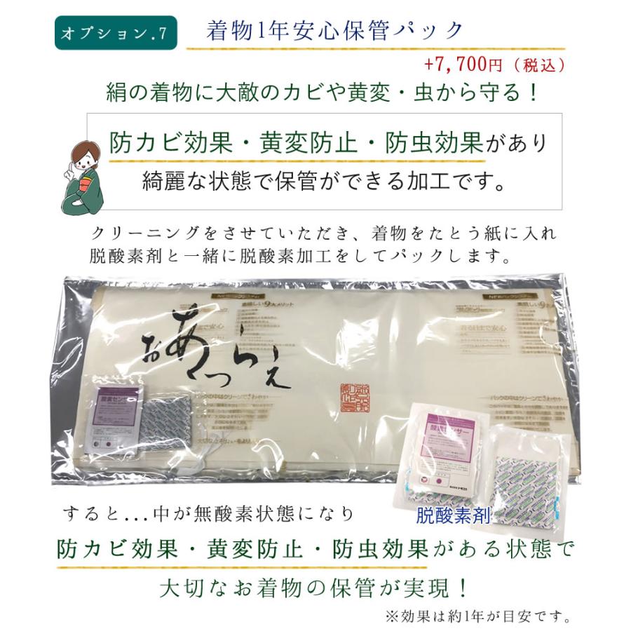 着物 クリーニング 丸洗い 振袖 被布 留袖 訪問着 小紋 長襦袢 帯 羽織 コート 袴 産着 きもの 結婚式 安い 汚れ シミ カビ 絹 洗濯 宅配 リサイクル | ブランド登録なし | 12