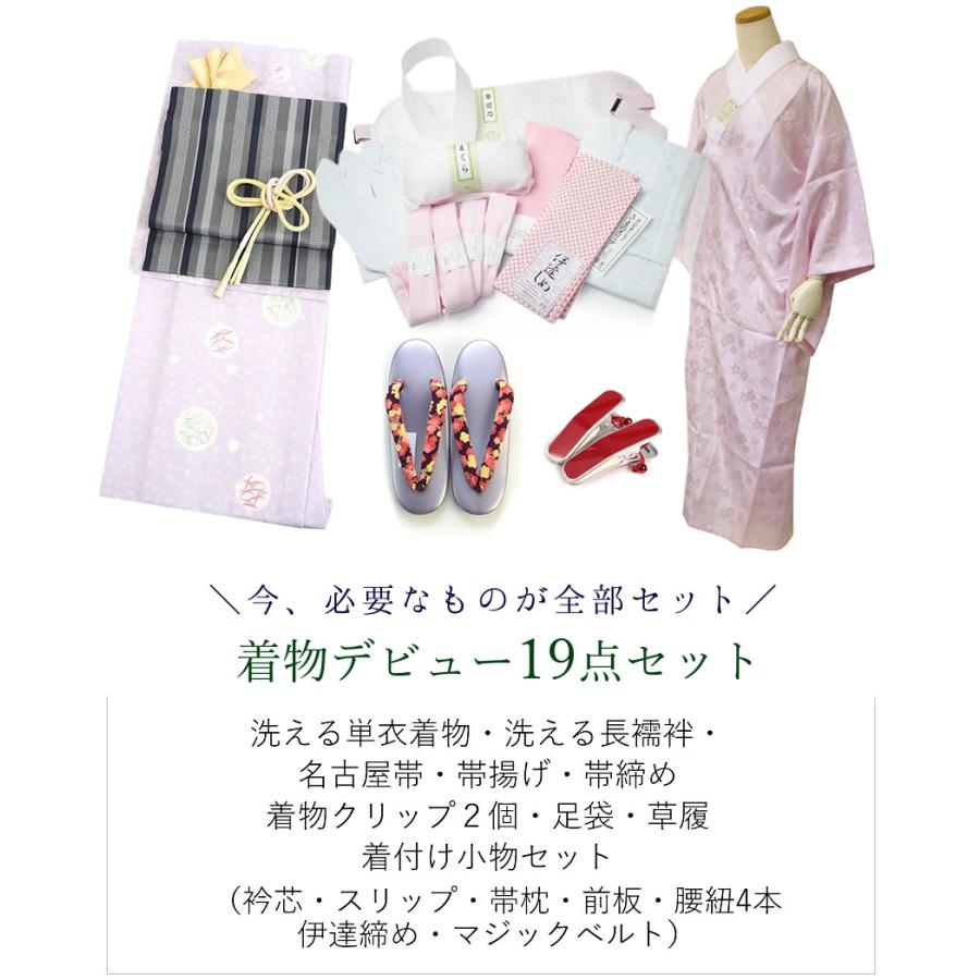 洗える着物  単衣 19点セット 春 秋 M L 送料無料 小紋 仕立て上がり 初心者 デビュー 福袋  稽古 着付 練習 着物 女性 レディース ひとえ きもの | ブランド登録なし | 02