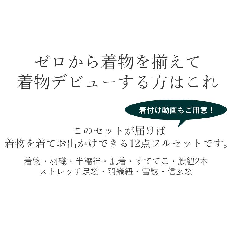 着物 メンズ 男性 セット 12点 きもの 羽織 帯 小物 履物 羽織紐 肌着 春 秋 冬 洗える おしゃれ 和服 普段着 カジュアル | ブランド登録なし | 16