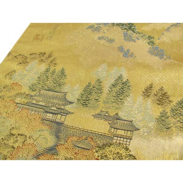 袋帯　正絹　金閣寺風景模様織出し　 高級 袋帯 正絹 西陣織 風景文様 金閣寺 礼装用 金糸 桐箱入り 極美品
