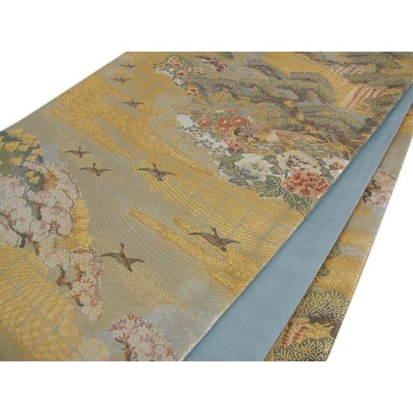 袋帯　お仕立て付　ゴールドグレー地　四季花鳥霞紋　花鳥集　小倉錦【HZ】（mw-a）の画像