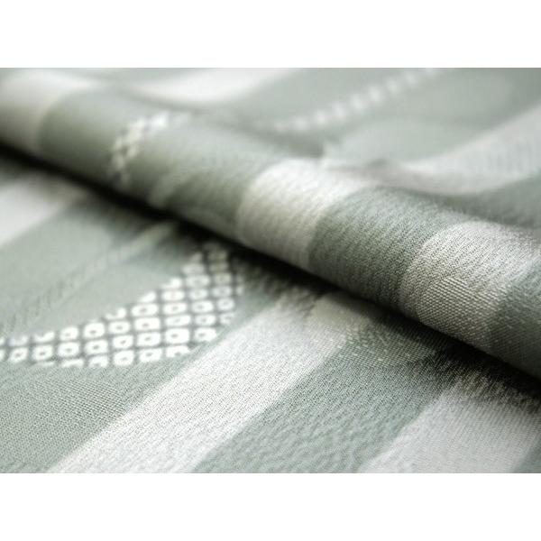 着物 小紋 反物 正絹 反物のみ 薄グレー×薄緑地縞柄 送料無料 : 京都  