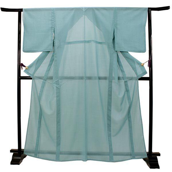色無地 洗える 着物 仕立て上り レディース 女性 縦紗 M L 青緑色