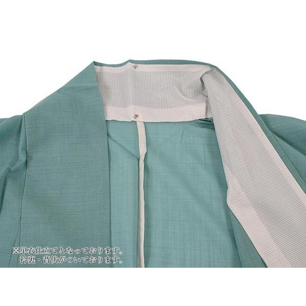 色無地 洗える 着物 仕立て上り レディース 女性 縦紗 M L 青緑色