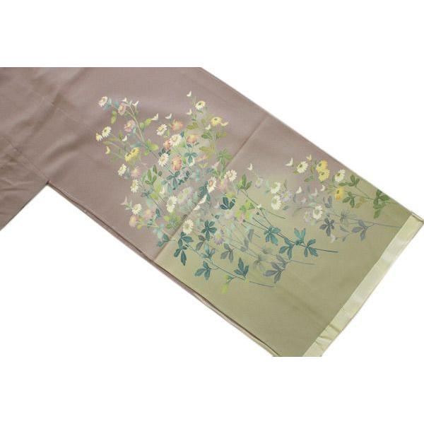 正絹訪問着 未仕立て 仮絵羽 薄渋紫地薄抹茶ぼかしに菊模様｜kimono-kyoukomati｜02