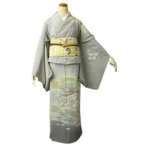正絹訪問着 未仕立て 仮絵羽 薄グレー地雲ぼかしに茶屋辻模様 : 京都 