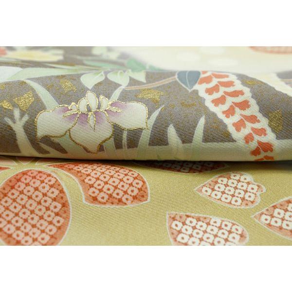 【SALE30%OFF】未使用美品 訪問着 花柄 落款 丹後ちりめん グレー 正絹訪問着 未仕立て 仮絵羽 グレー・ベージュ地手綱取りと四季の花