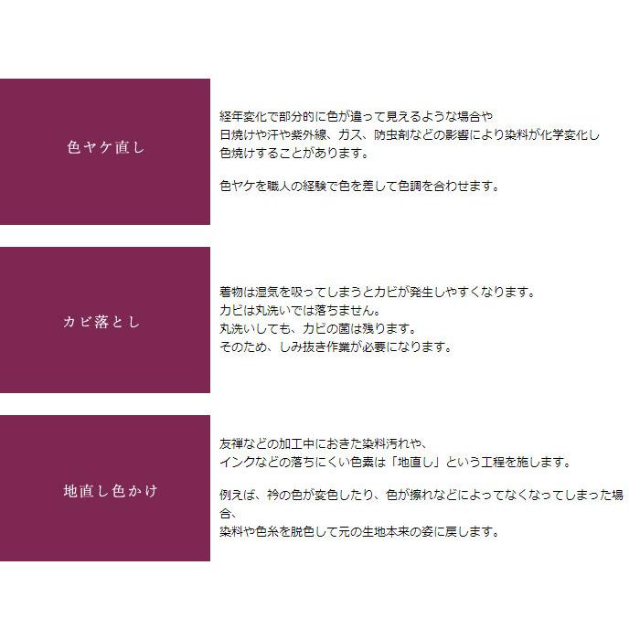 【加工】着物 染み抜き 見積もり しみ抜き シミ シミ落とし 着物 反物 小紋 色無地 江戸小紋 留袖 訪問着 振袖 羽織 八掛 胴裏 襟 衿焼け｜kimono-kyoukomati｜03