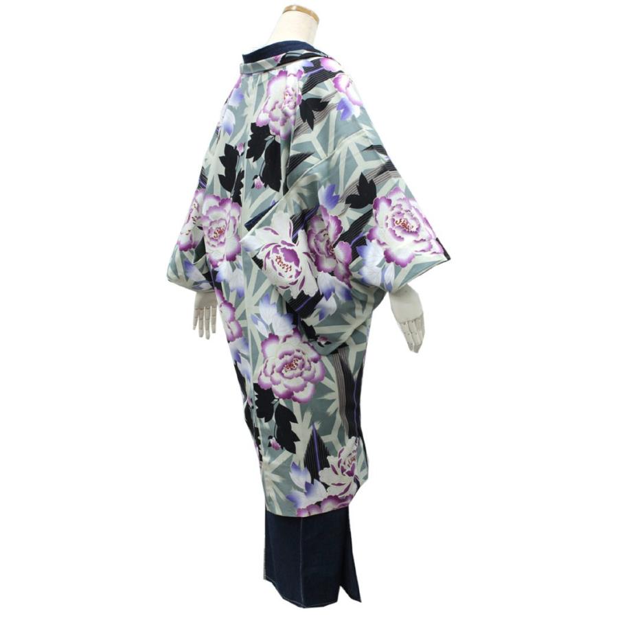 羽織 洗える 仕立上り 女性 Mサイズ Lサイズ 黒地破れ麻の葉に牡丹柄