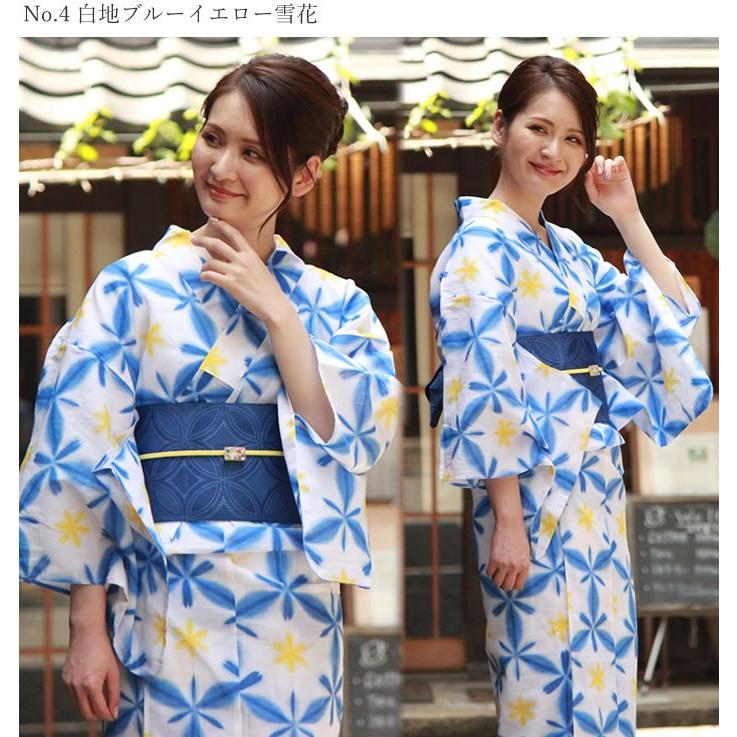 浴衣 セット レディース 3点 綿麻 雪花柄 絞り調 半幅帯 下駄 大人