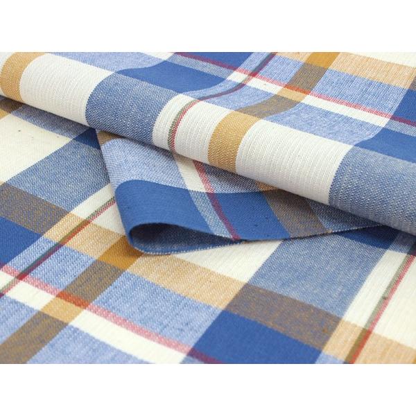 着物 メンズ 片貝木綿 反物 仕立て付き フルオーダー クリーム 青 茶 チェック 木綿着物 カジュアル 柄物 男性 洗える 和服 和装 着物 送料無料の画像