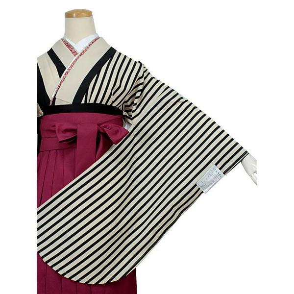 卒業式 二尺袖 着物 購入 送料無料 単品 販売 着物のみ フリーサイズ 大学生 ベージュ 黒 ピンク 片身変わり 縞柄 大人 女性 レディース_6