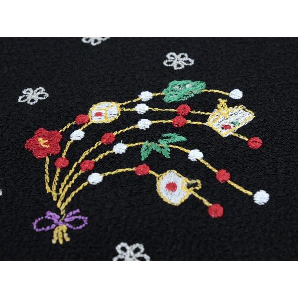 半衿 刺繍 レディース 単品 あすつく 黒 正月 餅花 梅 柳 紅白 柄 半襟