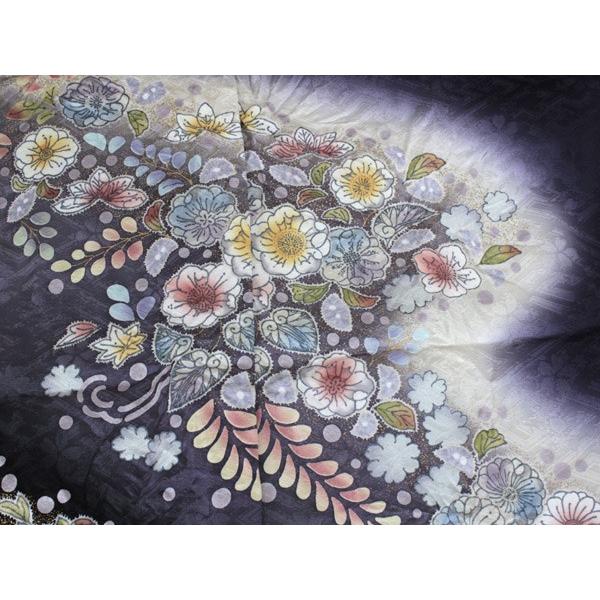 訪問着 正絹 未仕立て 仮絵羽 黒 紫 辻が花訪問着 単品 ガード加工