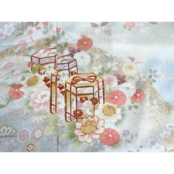 訪問着 正絹 未仕立て 水色 梅 桜 貝桶 単品 ガード加工 足袋