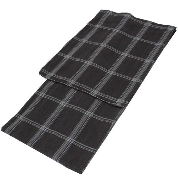 浴衣　綿麻　先染め ブロックチェック 黒　グレー　格子 2点　0531⑫ 浴衣 綿麻 先染め ブロックチェック 黒 グレー 格子 2点 0531⑫ 浴衣