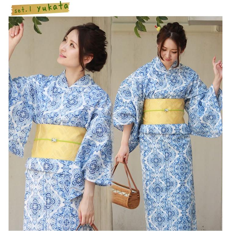 HANAE MORI 浴衣 単品 ブルー系 花柄 綿100% 新品 HANAE MORI（ハナエモリ） 浴衣 レディース セット 3点 （浴衣＋帯＋