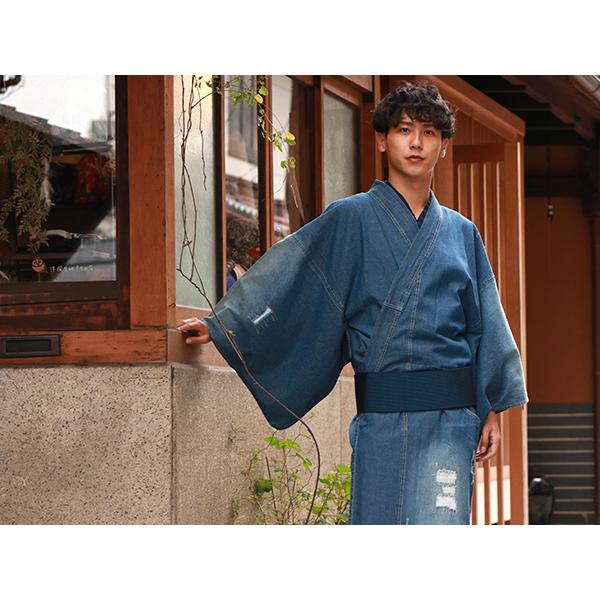 着物 メンズ デニム クラッシュデニム M L LL サイズ 2色 ネイビー  