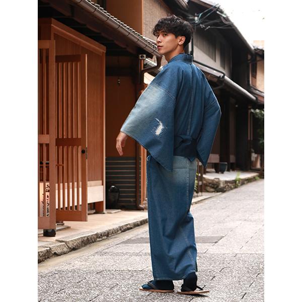 着物 メンズ デニム クラッシュデニム M L LL サイズ 2色 ネイビー
