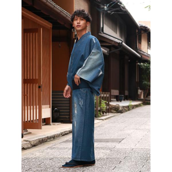 着物 メンズ デニム クラッシュデニム M L LL サイズ 2色 ネイビー