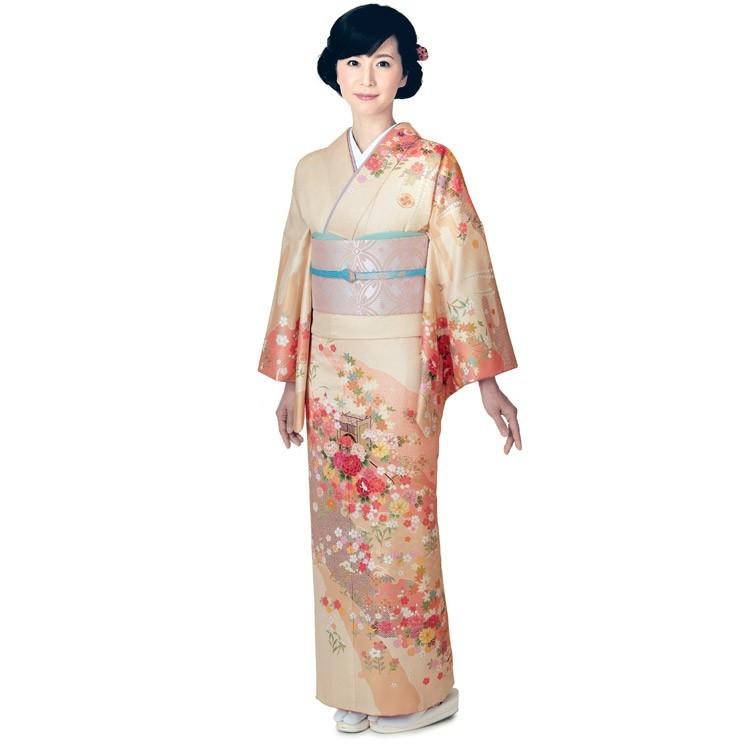 H.L（アッシュ・エル） 訪問着 単品 薄オレンジ地 雪輪に御所車柄 付け下げ訪問着セット  薄オレンジ  雪輪金彩