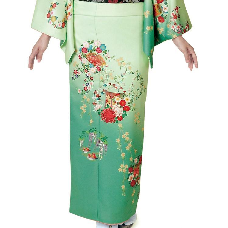 H.L（アッシュ・エル） 訪問着 単品 グリーンぼかし地 吉祥花の丸柄