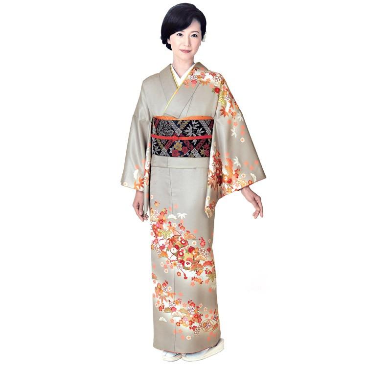 H.L 訪問着 単品 渋グレー地 宝尽くし松竹梅柄 フリー サイズ H.L 訪問着 単品 渋グレー地 宝尽くし松竹梅柄 フリー サイズ