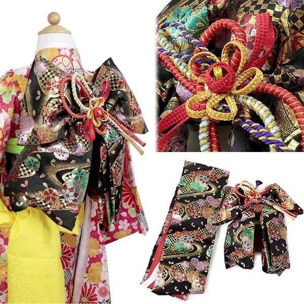 七五三 作り帯 7歳 帯 桜 花 手毬 黒 金 赤 緑 ピンク 白 飾り 七五三 作り帯 7歳 帯 桜 花 手毬 黒 金 赤 緑 ピンク 白 飾り