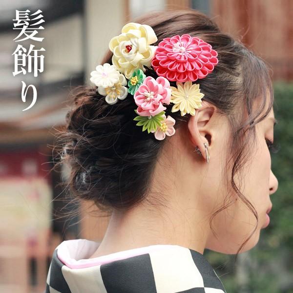 髪飾り つまみ細工 菊 桜 古典 花 コーム 2点セット ヘア