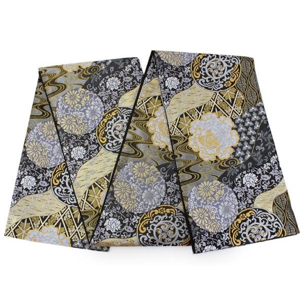 未着用　花菱　吉祥華紋　横壇　袋帯　着物　114a p 平和屋着物◎佐賀錦 六通柄袋帯 花鳥菱文 金糸 正絹 逸品