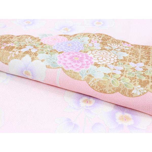 洗える着物 訪問着 フリーサイズ 仕立て上がり 単品 ピンク ぼかし 蘭 雲 萩 菊 格子 大きめ レディース 女性 和装 新品 フォーマル 送料無料の画像