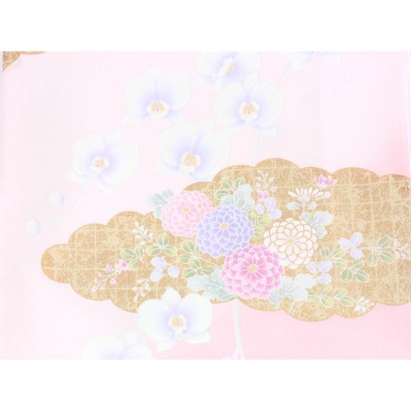 洗える着物 訪問着 フリーサイズ 仕立て上がり 単品 ピンク ぼかし 蘭 雲 萩 菊 格子 大きめ レディース 女性 和装 新品 フォーマル 送料無料の画像