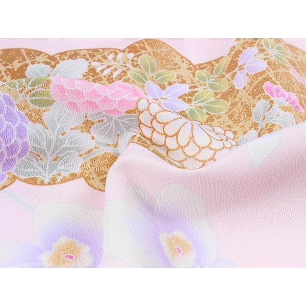 洗える着物 訪問着 フリーサイズ 仕立て上がり 単品 ピンク ぼかし 蘭 雲 萩 菊 格子 大きめ レディース 女性 和装 新品 フォーマル 送料無料の画像