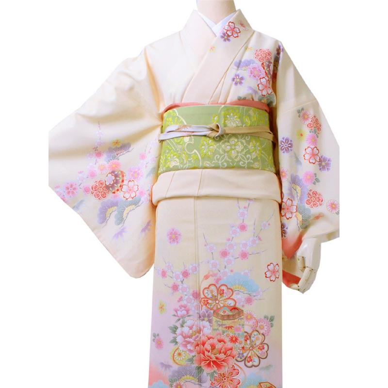 洗える着物 訪問着 4点セット クリーム ピンク ぼかし 松 竹 梅 菊 着物 グリーン 金 唐草 帯 フリーサイズ 袋帯 和装 レディース フォーマル 送料無料 京都 きもの京小町 通販 Yahoo ショッピング