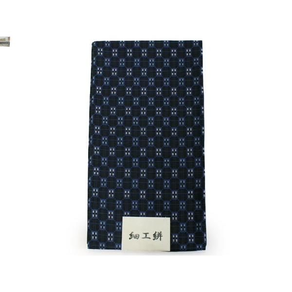 袋帯 洒落 紺 格子 幾何学 絹 正絹 訪問着 六通 西陣織 レディース