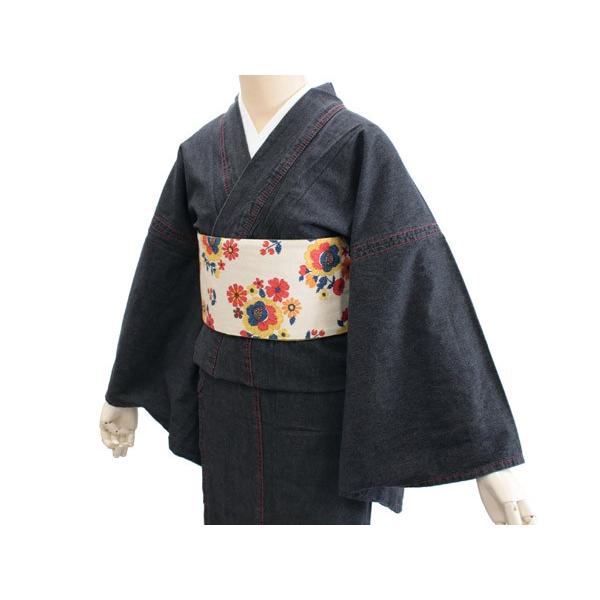 洗える着物 デニム レディース 単衣 フリーサイズ 無地 ブラック