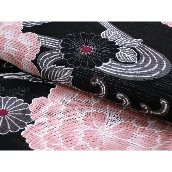 浴衣 レディース 綿絽 単品 夏着物 フリー サイズ 黒 ピンク 菊 牡丹