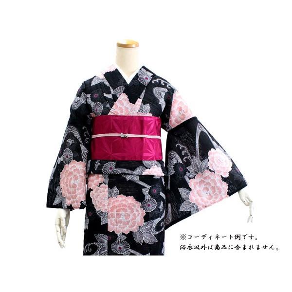 浴衣 レディース 綿絽 単品 夏着物 フリー サイズ 黒 ピンク 菊