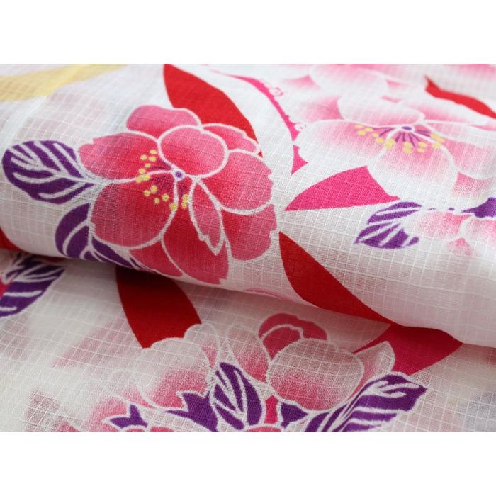 浴衣 子供 単品 女の子 白地 赤 七宝 桜 120 130 ガールズ キッズ