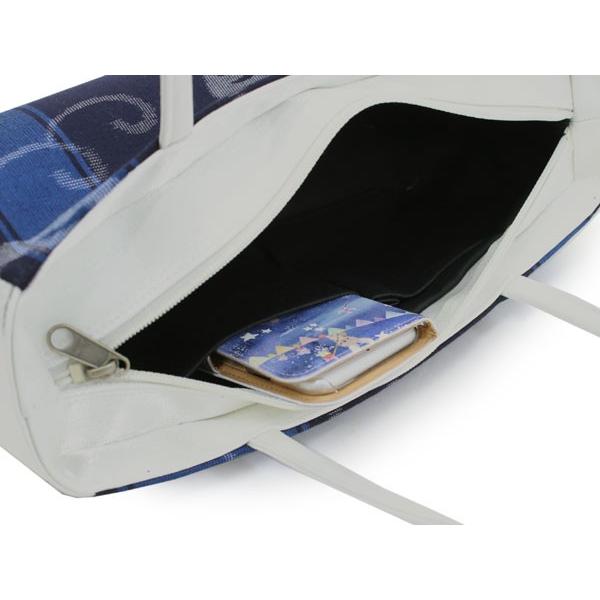 バッグ レディース 単品 ブルー 千鳥 女性 利休バッグ 久留米絣 着物