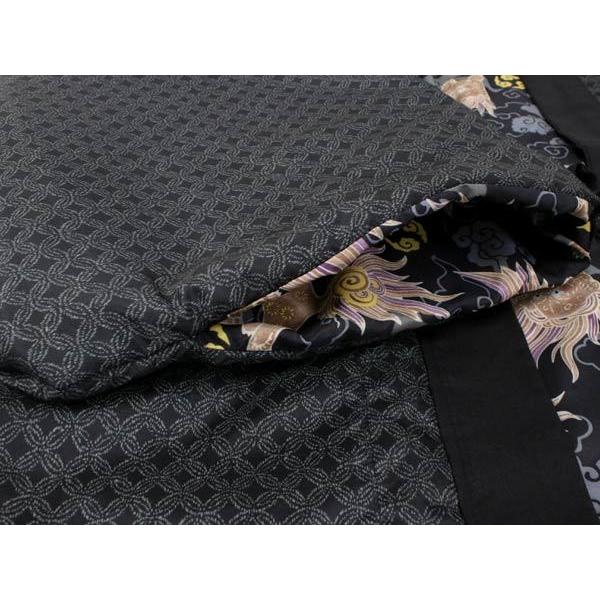 はんてん 半纏 ポケット付 リバーシブル メンズ 大人 M L 黒地 霊芝雲