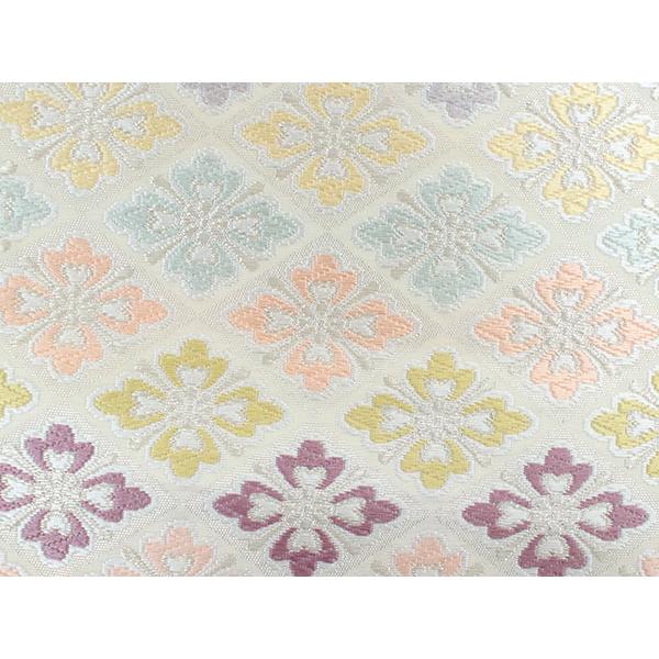 袋帯 絹 仕立て付き ホワイト 花菱 六通柄 西陣織 河合美術織物謹製