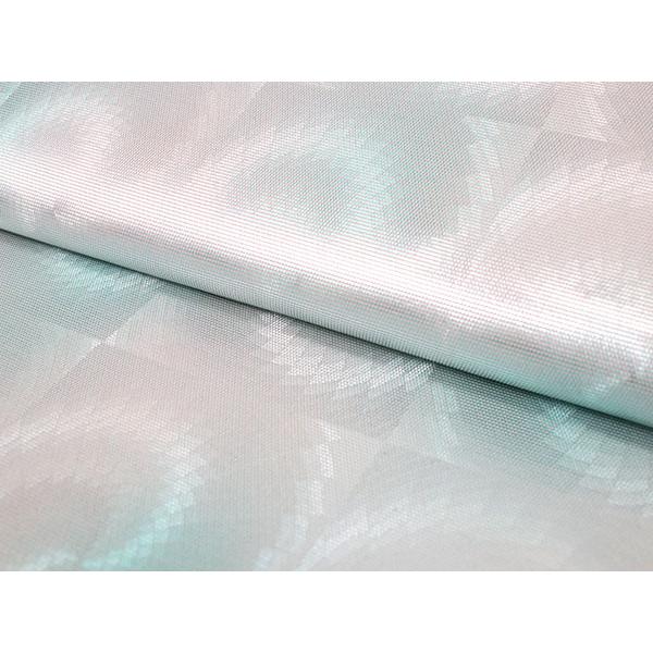 袋帯 絹 六通柄 仕立て付き グリーン 3D 市松 真珠箔 六通 西陣織 浅山