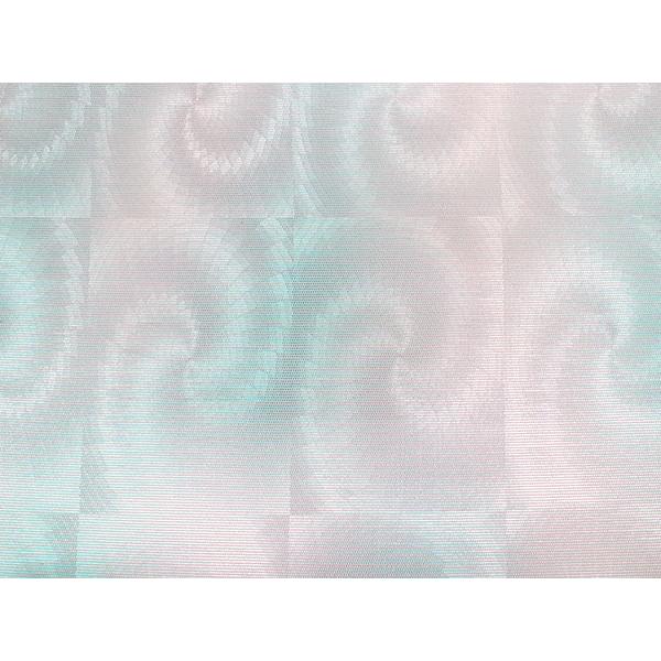 袋帯 絹 六通柄 仕立て付き グリーン 3D 市松 真珠箔 六通 西陣織 浅山