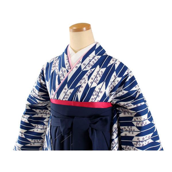 卒業式 二尺袖 着物 袴用 単品 青 白 矢絣 桜 フリーサイズ ショート丈