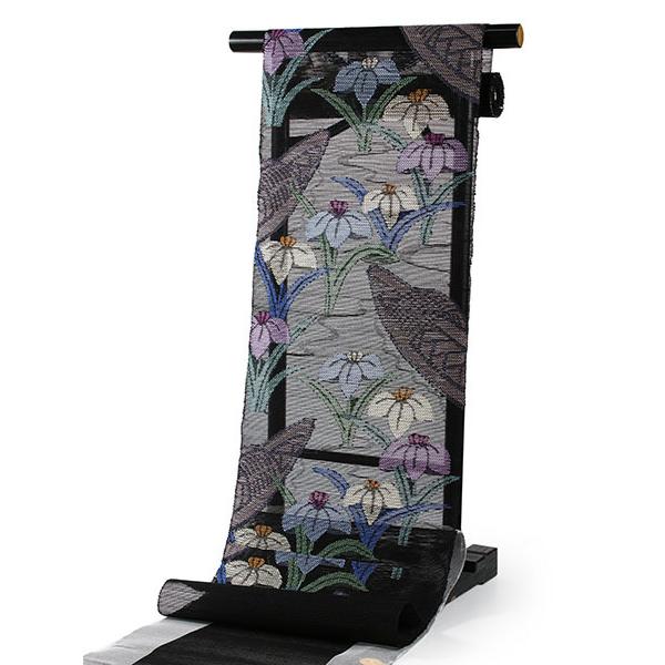 帯屋捨松 手織 西陣織 八寸名古屋帯 新品未使用品 正絹 松葉仕立て パープル系 名古屋帯 夏 単品 絹 仕立て付き 捨松 八寸 カジュアル 西陣織 帯屋