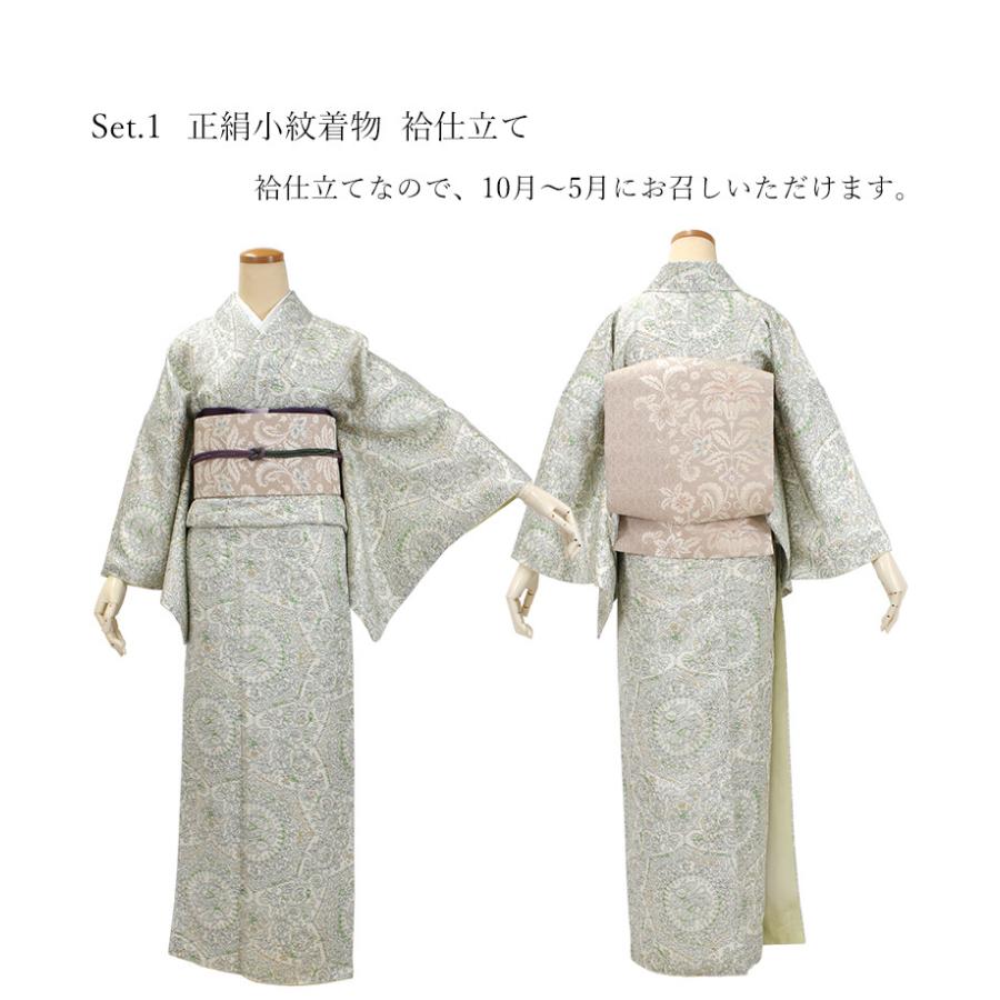 正絹小紋着物デビュー17点フルセット オフホワイト地オリエンタル更紗