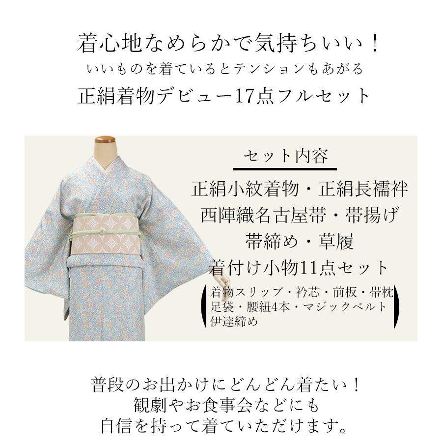 正絹小紋着物デビュー17点フルセット 水色地桜】正絹着物 西陣織名古屋