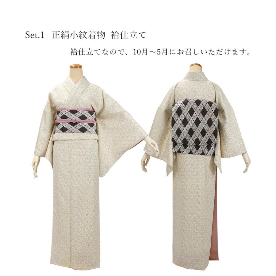 長襦袢➕単衣　小紋　フルセット　正絹　紬　紬帯　ナチュラル　N3 長襦袢➕単衣 小紋 フルセット 正絹 紬 紬帯 ナチュラル N3